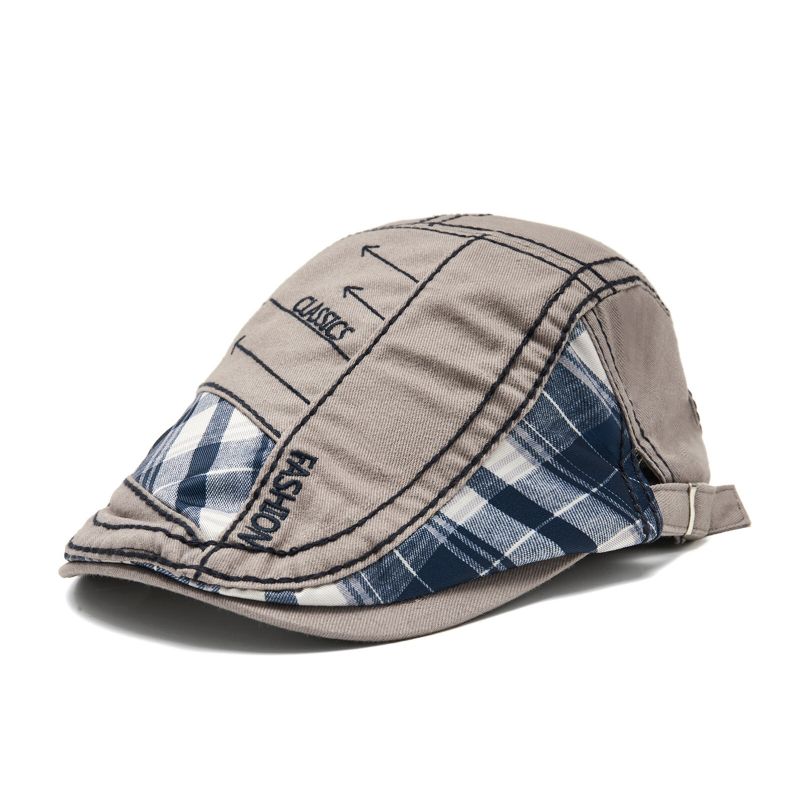 Mężczyźni Outdoor Cotton Patchwork Plaid Stitching Adustable Sunshade Beret Płaskie Hat