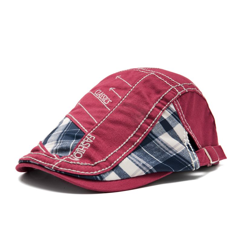 Mężczyźni Outdoor Cotton Patchwork Plaid Stitching Adustable Sunshade Beret Płaskie Hat