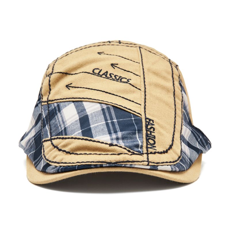 Mężczyźni Outdoor Cotton Patchwork Plaid Stitching Adustable Sunshade Beret Płaskie Hat