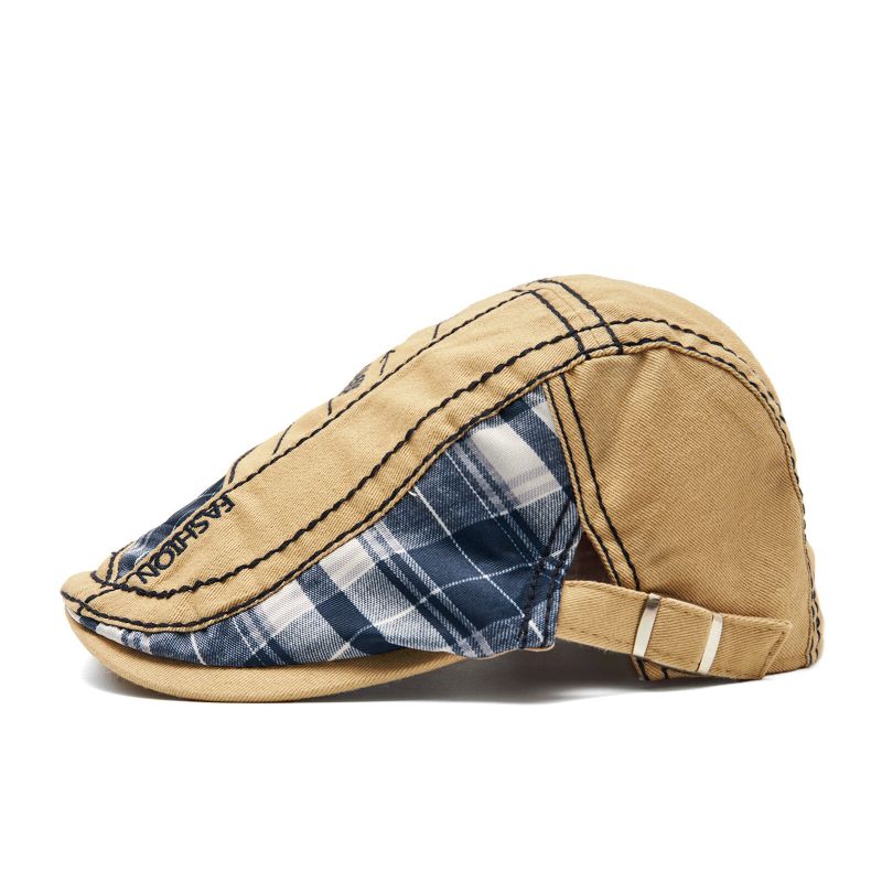 Mężczyźni Outdoor Cotton Patchwork Plaid Stitching Adustable Sunshade Beret Płaskie Hat