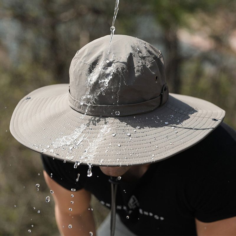 Mężczyźni Podwójnego Zastosowania Anty-uv Kapelusz Typu Bucket Z Dużym Rondem Wiatroszczelna Lina Regulowana Na Zewnątrz Wędkarski Kapelusz Przeciwsłoneczny