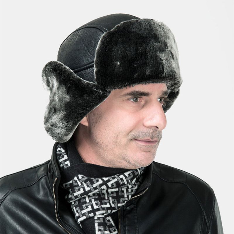 Mężczyźni Pu Leather Winter Zagęścić Plus Velvet Warm Traper Kapelusz Outdoor Windproof Cool Protection Kapelusz Uszanka