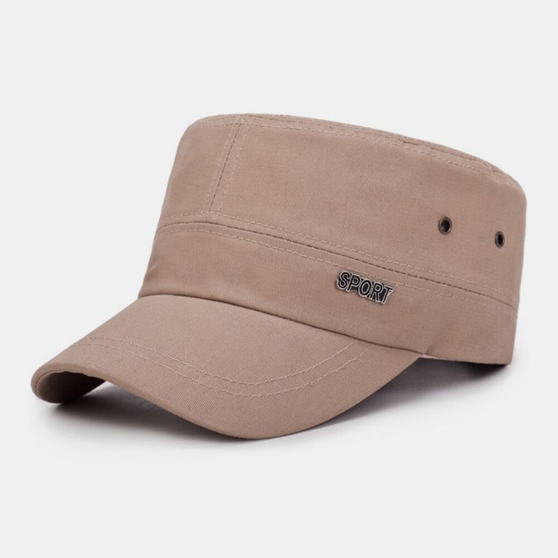 Mężczyźni Solidna Metalowa Etykieta W Kształcie Litery Płaska CZapka Z Krótkim Rondem Outdoor Suncreen Military Cap Cadet Hat