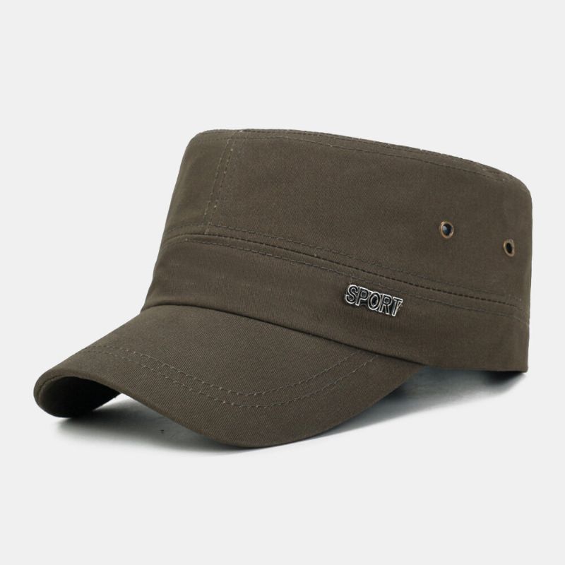 Mężczyźni Solidna Metalowa Etykieta W Kształcie Litery Płaska CZapka Z Krótkim Rondem Outdoor Suncreen Military Cap Cadet Hat