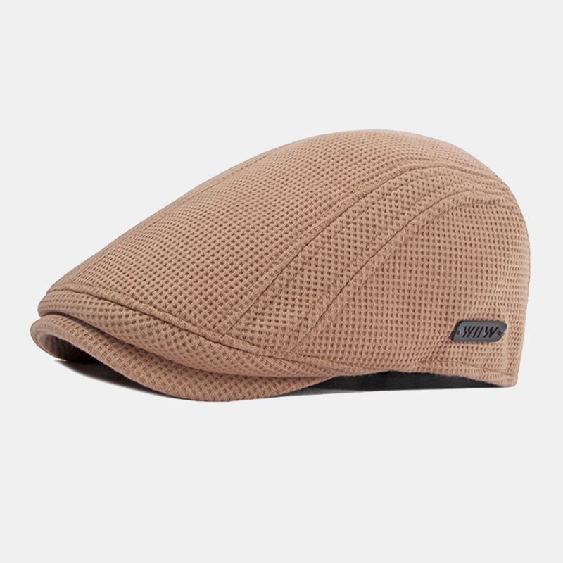 Mężczyźni Zagęszczony Ciepły CZapka Z Dzianiny Hollow Letter Hollow Letter Casual Beret Płaskie Cap