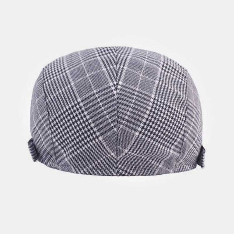 Męska Bawełniana CZapka Beret Wzór W Kratę Casual Wild Forward Kapelusz Płaskie Cap