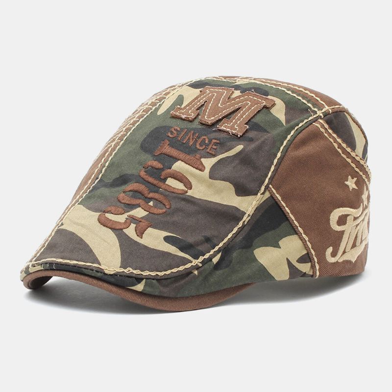 Męska Bawełniana Kamuflażowa List Wzór Haftu Outdoor Casual Beret Cap Forward Cap Płaskie Hat