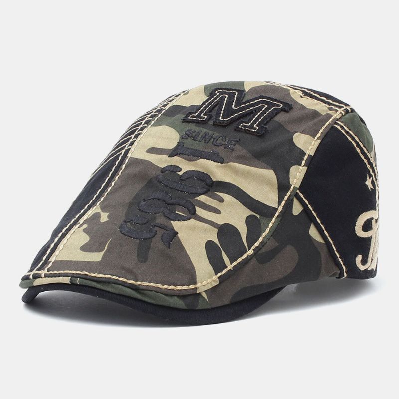 Męska Bawełniana Kamuflażowa List Wzór Haftu Outdoor Casual Beret Cap Forward Cap Płaskie Hat