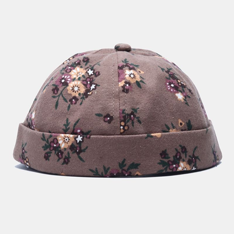 Męska Bawełniana Kwiaty Wzór Regulowana Retro Casual Zaciskana CZapka Landlord Cap Skull Cap