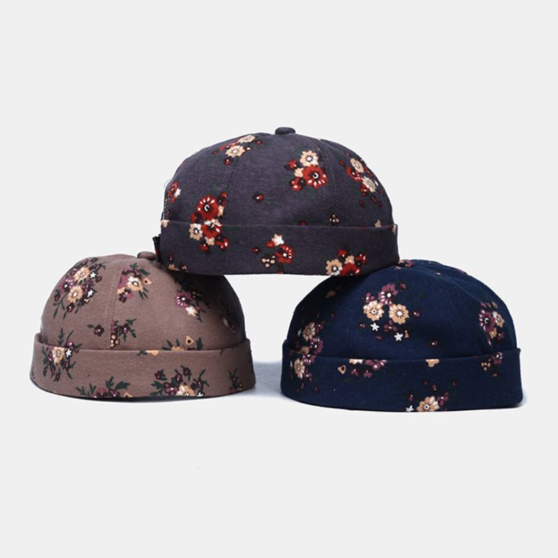 Męska Bawełniana Kwiaty Wzór Regulowana Retro Casual Zaciskana CZapka Landlord Cap Skull Cap