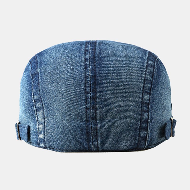 Męska CZapka Gazeciarza Washed Denim Solidne Paski Szwy Casual Forward Kapelusz Beret Płaskie Cap