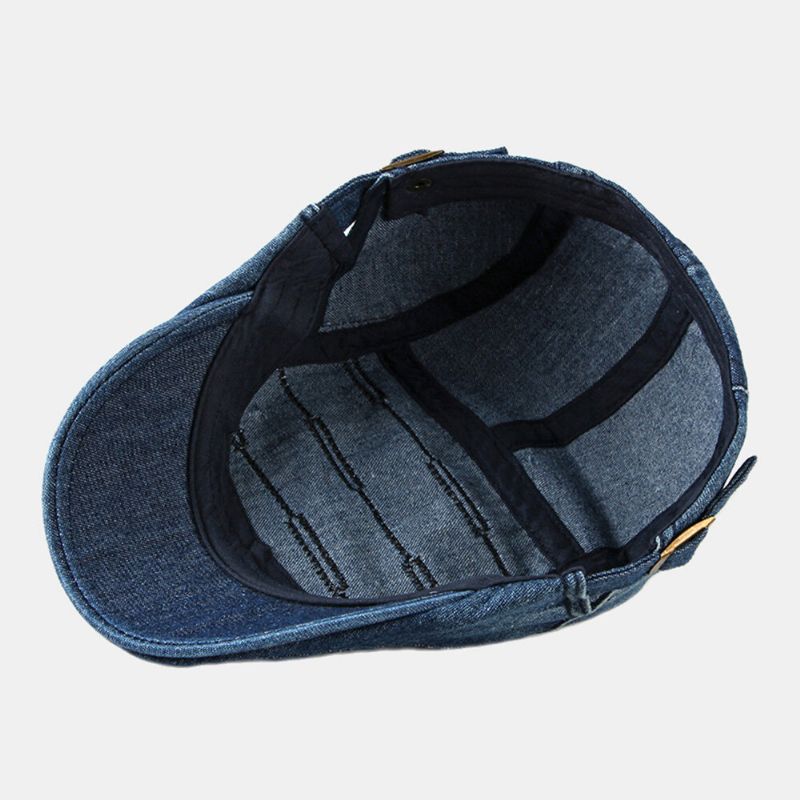 Męska CZapka Gazeciarza Washed Denim Solidne Paski Szwy Casual Forward Kapelusz Beret Płaskie Cap