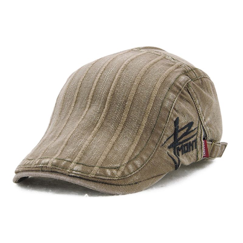 Męska Haftowana CZapka W Paski Outdoor Casual Beret Sun Kapelusz Płaskie Cap