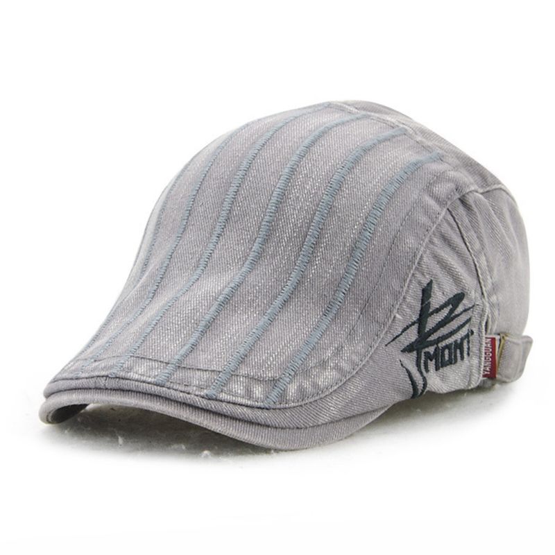 Męska Haftowana CZapka W Paski Outdoor Casual Beret Sun Kapelusz Płaskie Cap