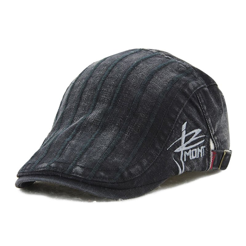 Męska Haftowana CZapka W Paski Outdoor Casual Beret Sun Kapelusz Płaskie Cap