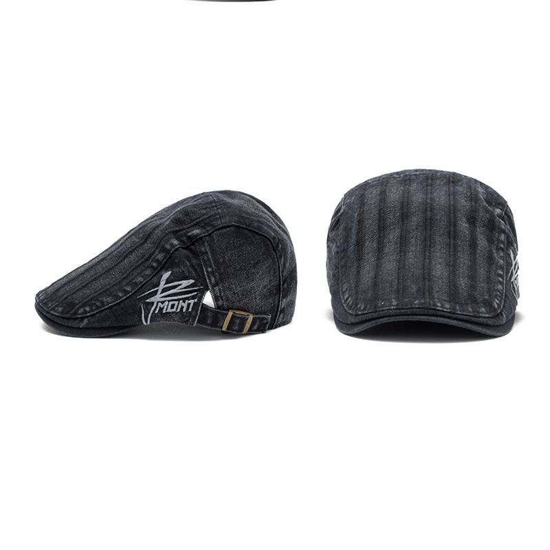 Męska Haftowana CZapka W Paski Outdoor Casual Beret Sun Kapelusz Płaskie Cap