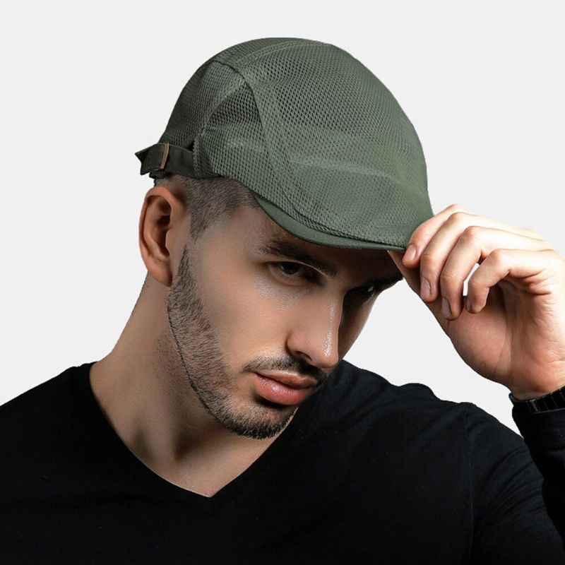 Męska Letnia Siatka Hollow Oddychająca CZapka Beret Outdoor Casual Regulowana Osłona Przeciwsłoneczna Płaska CZapka Do Przodu