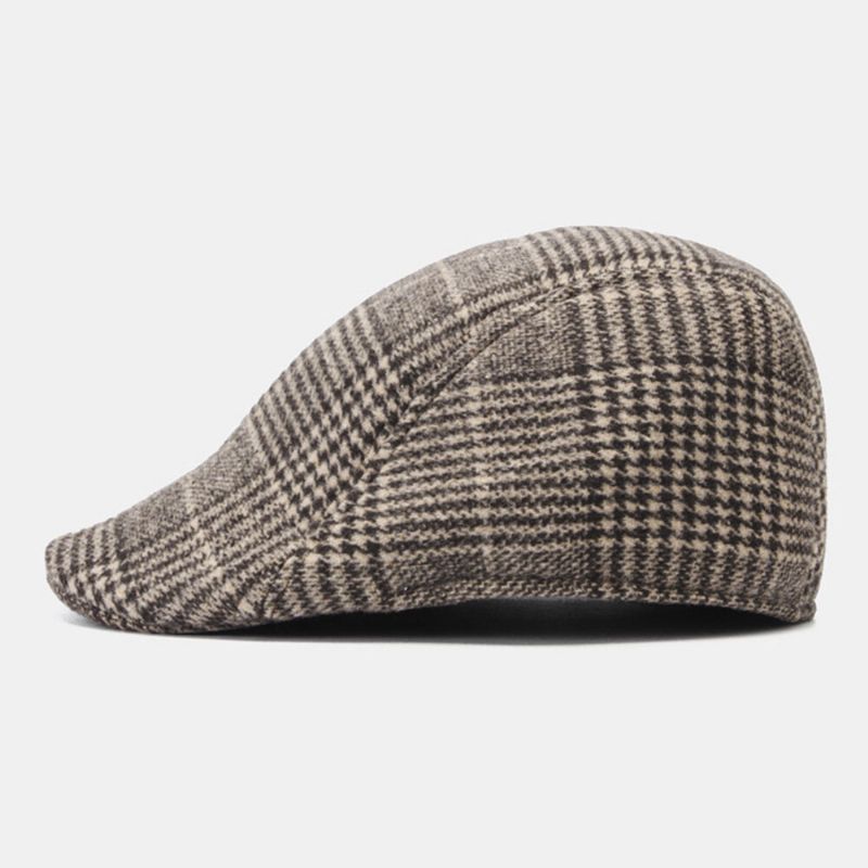 Męska Wełniana Filcowa CZapka W Jodełkę W Kratę Płaska CZapka Outdoor Casual Beret Cap