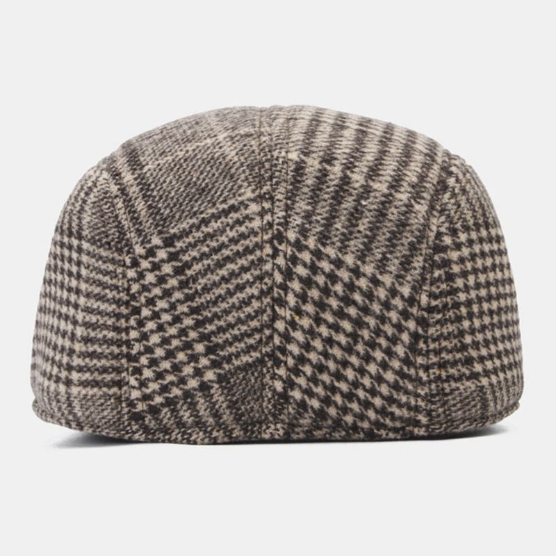 Męska Wełniana Filcowa CZapka W Jodełkę W Kratę Płaska CZapka Outdoor Casual Beret Cap