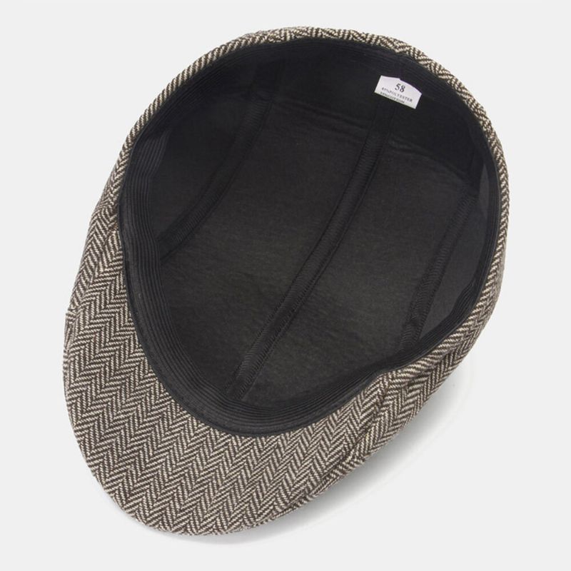 Męska Wełniana Filcowa CZapka W Jodełkę W Kratę Płaska CZapka Outdoor Casual Beret Cap