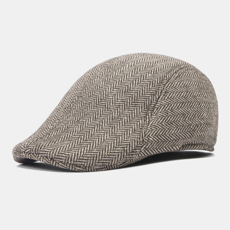 Męska Wełniana Filcowa CZapka W Jodełkę W Kratę Płaska CZapka Outdoor Casual Beret Cap