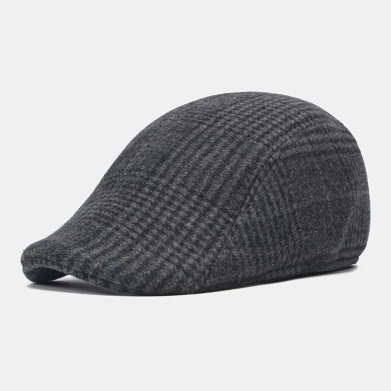 Męska Wełniana Filcowa CZapka W Jodełkę W Kratę Płaska CZapka Outdoor Casual Beret Cap