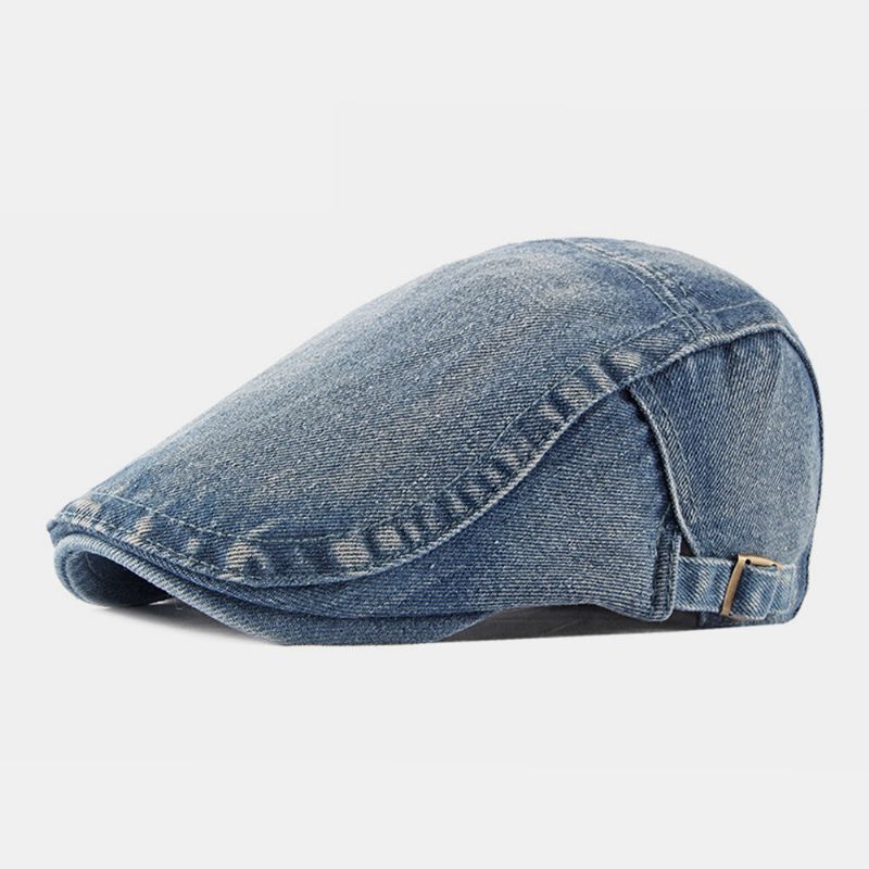 Męski Sprany Denim Stary Na Co Dzień W Stylu Retro Płaski Kapelusz Z Przodu Beret Kapelusz