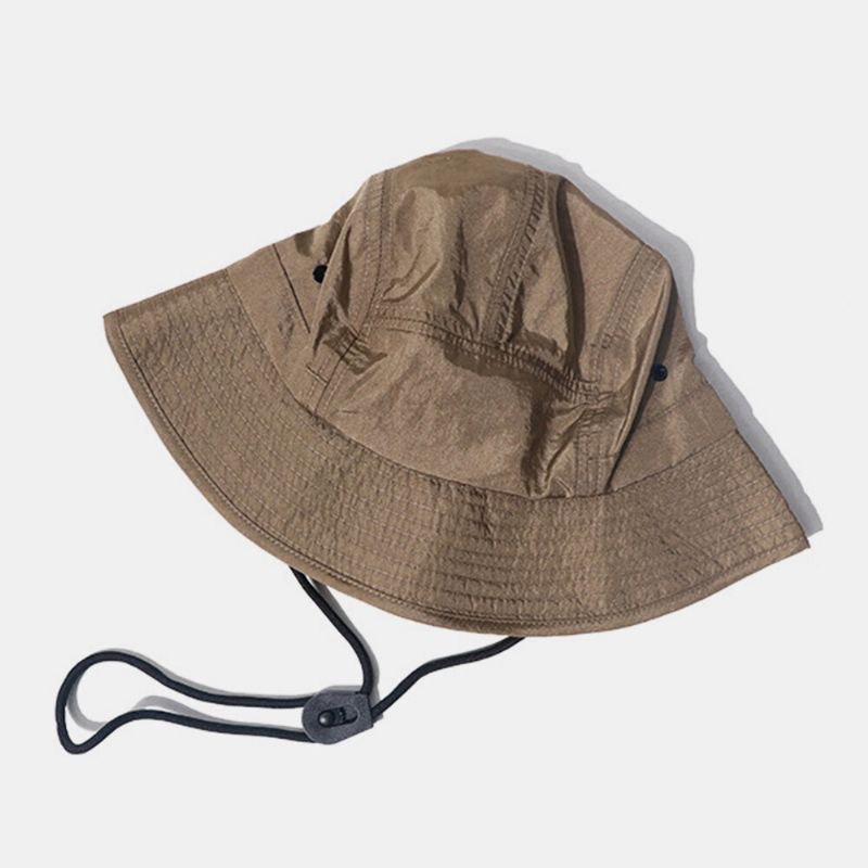 Męskie Canvas Solid Color Retro Street Quick Dry Regulowany Sznurkiem CZapka Taktyczna Bucket Hat