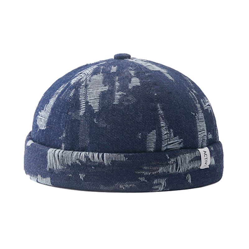 Męskie Denim Distressed Ripped Trendy All-match Regulowana CZapka Bez Ronda Landlord Caps Skull Caps