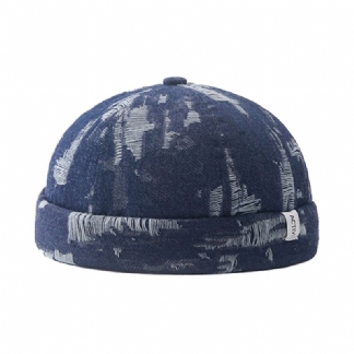 Męskie Denim Distressed Ripped Trendy All-match Regulowana CZapka Bez Ronda Landlord Caps Skull Caps