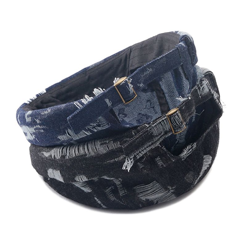 Męskie Denim Distressed Ripped Trendy All-match Regulowana CZapka Bez Ronda Landlord Caps Skull Caps