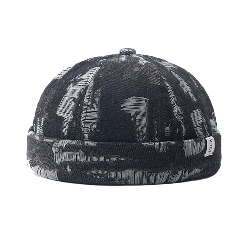 Męskie Denim Distressed Ripped Trendy All-match Regulowana CZapka Bez Ronda Landlord Caps Skull Caps