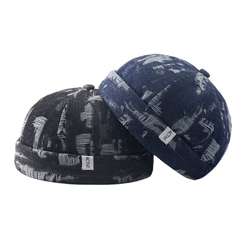 Męskie Denim Distressed Ripped Trendy All-match Regulowana CZapka Bez Ronda Landlord Caps Skull Caps