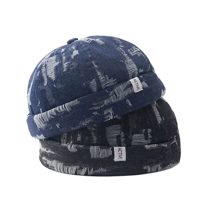 Męskie Denim Distressed Ripped Trendy All-match Regulowana CZapka Bez Ronda Landlord Caps Skull Caps