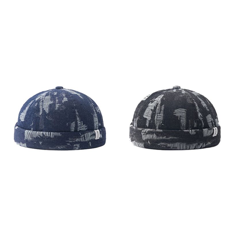 Męskie Denim Distressed Ripped Trendy All-match Regulowana CZapka Bez Ronda Landlord Caps Skull Caps