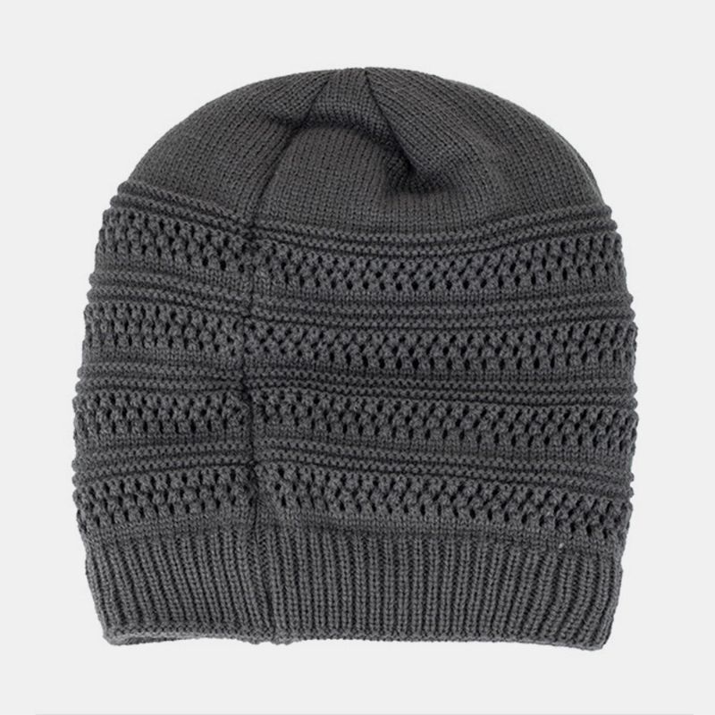 Męskie Hollow Knitted Plus Velvet Solid Color Geometryczny Żakardowy Ciepła CZapka Beanie Bez Ronda