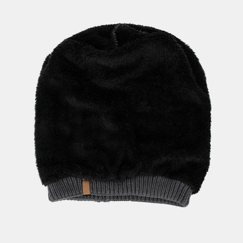 Męskie Hollow Knitted Plus Velvet Solid Color Geometryczny Żakardowy Ciepła CZapka Beanie Bez Ronda