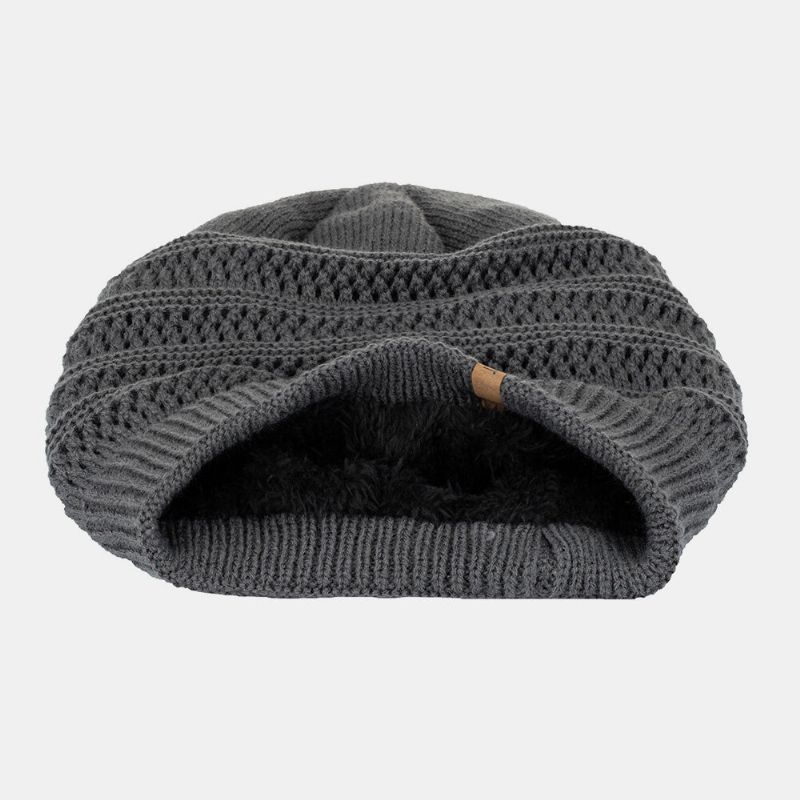 Męskie Hollow Knitted Plus Velvet Solid Color Geometryczny Żakardowy Ciepła CZapka Beanie Bez Ronda