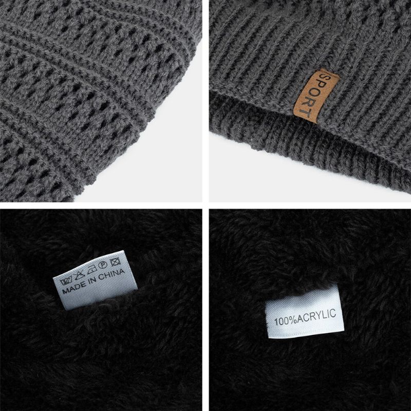 Męskie Hollow Knitted Plus Velvet Solid Color Geometryczny Żakardowy Ciepła CZapka Beanie Bez Ronda