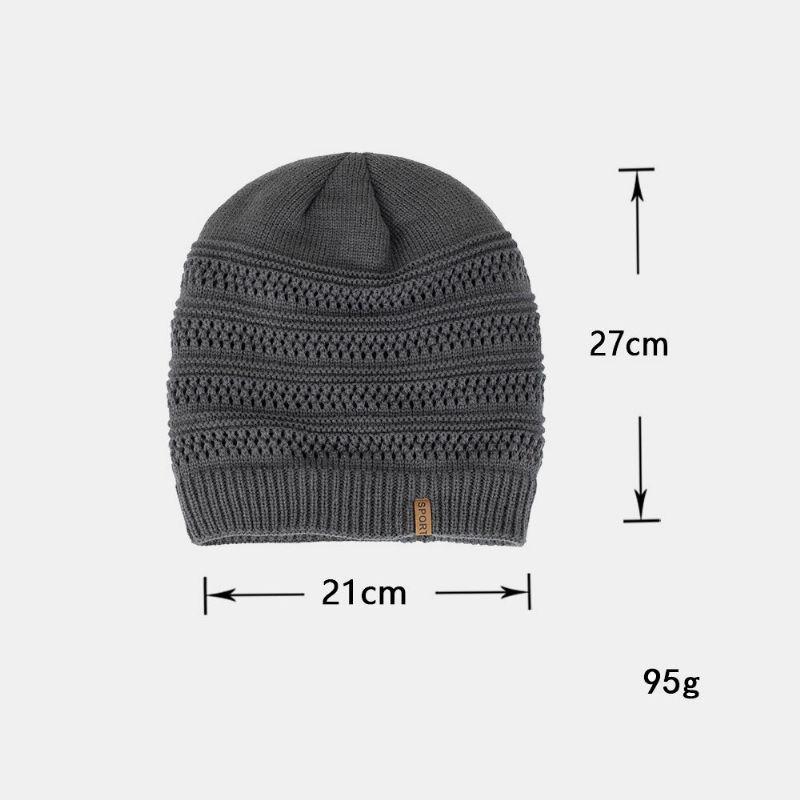 Męskie Hollow Knitted Plus Velvet Solid Color Geometryczny Żakardowy Ciepła CZapka Beanie Bez Ronda