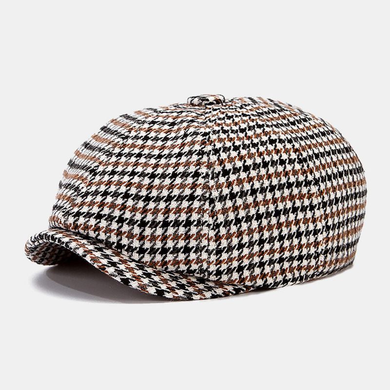 Męskie Kapelusze Gazeciarz Brytyjski Retro Houndstooth Striped Dome Ośmiokątny Kapelusz Cabbie