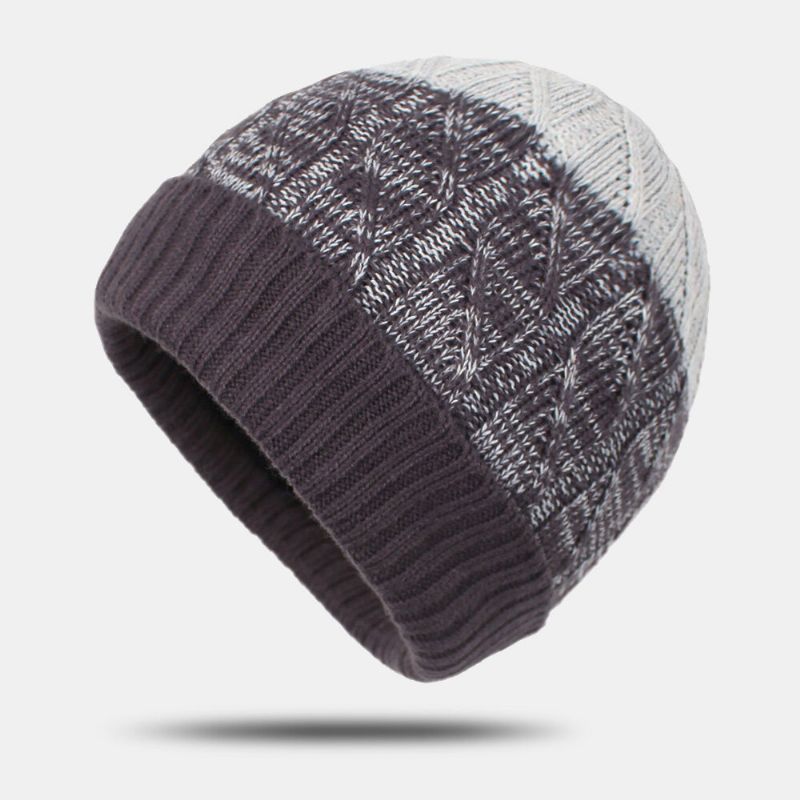 Unisex Akryl Mieszany Kolor Dzianiny Plus Aksamitne Paski Żakardowe Zagęścić Ciepło CZapka Beanie Bez Brimless