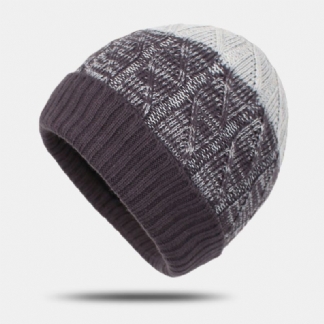 Unisex Akryl Mieszany Kolor Dzianiny Plus Aksamitne Paski Żakardowe Zagęścić Ciepło CZapka Beanie Bez Brimless