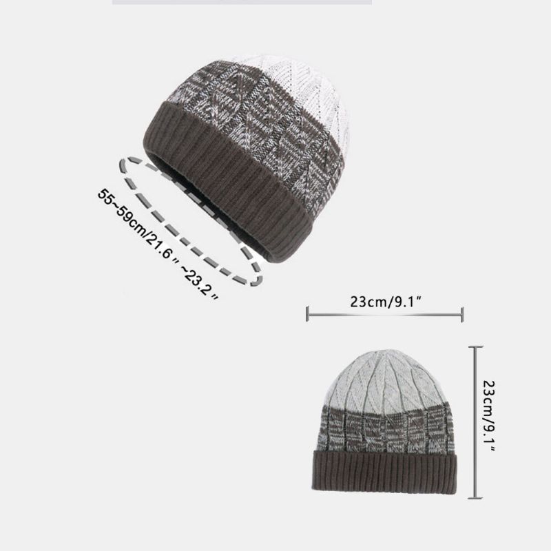 Unisex Akryl Mieszany Kolor Dzianiny Plus Aksamitne Paski Żakardowe Zagęścić Ciepło CZapka Beanie Bez Brimless