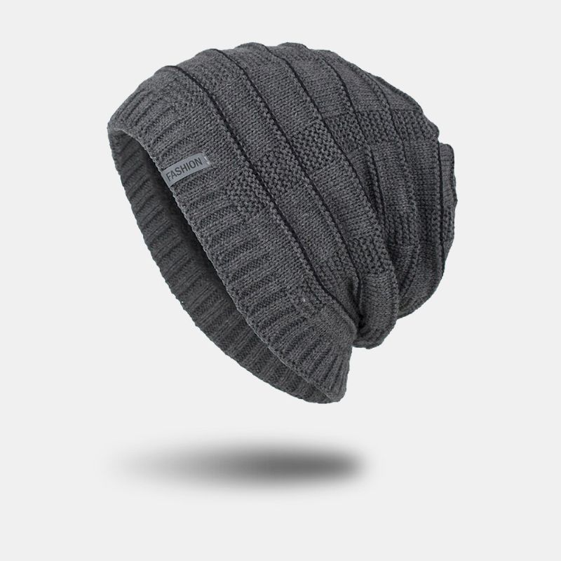 Unisex Akrylowa Geometria Wzór W Kratę Elastyczna Dzianinowa CZapka Outdoor Plus Aksamitna Ciepła Regulowana CZapka Beanie