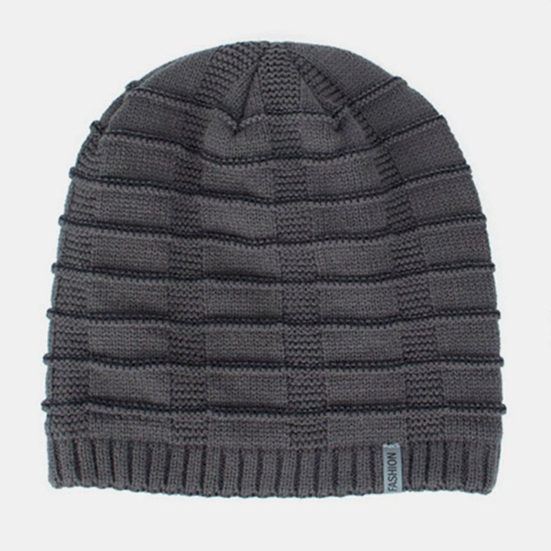 Unisex Akrylowa Geometria Wzór W Kratę Elastyczna Dzianinowa CZapka Outdoor Plus Aksamitna Ciepła Regulowana CZapka Beanie