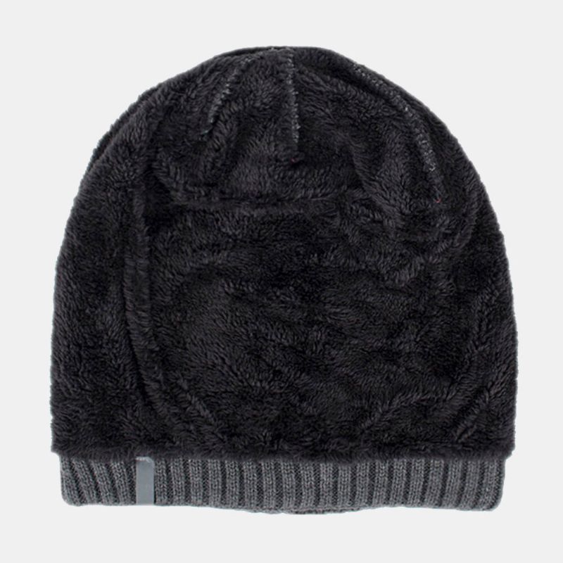 Unisex Akrylowa Geometria Wzór W Kratę Elastyczna Dzianinowa CZapka Outdoor Plus Aksamitna Ciepła Regulowana CZapka Beanie