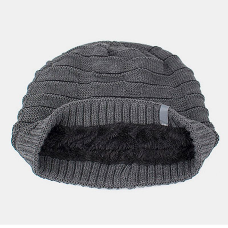 Unisex Akrylowa Geometria Wzór W Kratę Elastyczna Dzianinowa CZapka Outdoor Plus Aksamitna Ciepła Regulowana CZapka Beanie