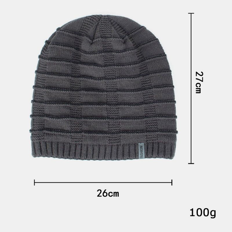 Unisex Akrylowa Geometria Wzór W Kratę Elastyczna Dzianinowa CZapka Outdoor Plus Aksamitna Ciepła Regulowana CZapka Beanie