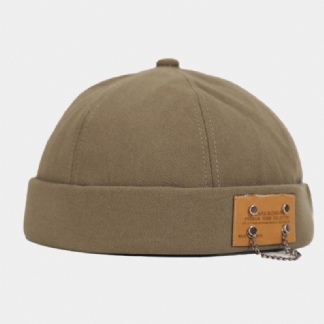 Unisex Bawełna Jednolity Kolor List Łatka Dekoracja Łańcucha Moda CZapka Bez Brimless Landlord Cap Skull Cap